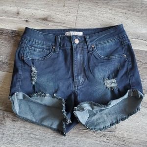 LE3NO High Waisted Distressed Jean Shorts